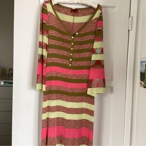 Missoni Long Sleeve Knit Dress in Pink, Green, and Cream